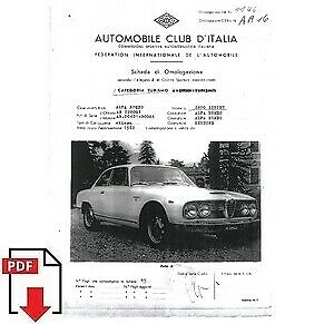1962 Alfa Romeo 2600 Sprint FIA homologation form PDF download (ACI)